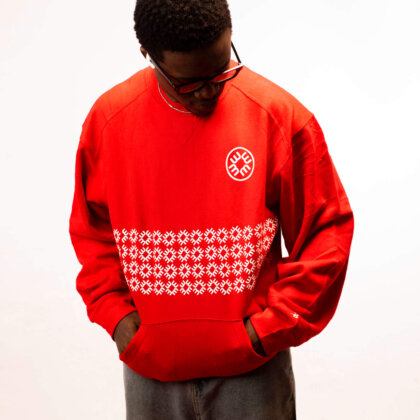 Men's Premium Heavyweight Oversized Red & White Patterned Crewneck Sweatshirt
