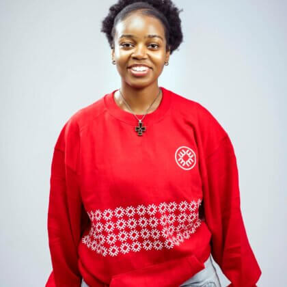 Women's Premium Heavyweight Oversized Red & White Patterned Crewneck Sweatshirt