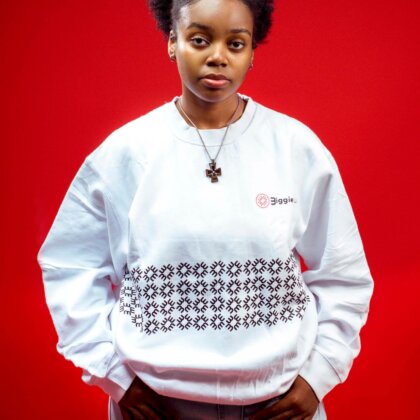 Women's Premium Heavyweight Oversized White & Black Patterned Crewneck Sweatshirt